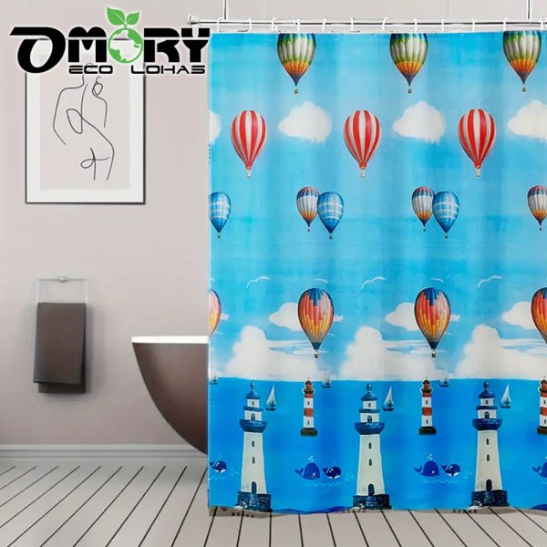 【OMORY】簡約PEVA防水浴簾180x180cm-熱氣球