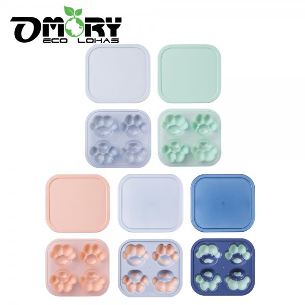 【OMORY】立體肉球矽膠製冰盒/果凍模-顏色隨機*2入 (贈冰棒模*1)