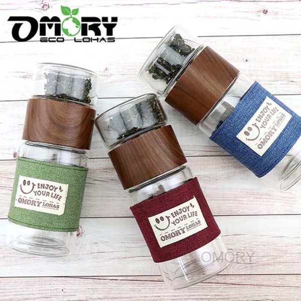 【OMORY】雙層玻璃茶水分離泡茶瓶附布套-330ml-3色任選