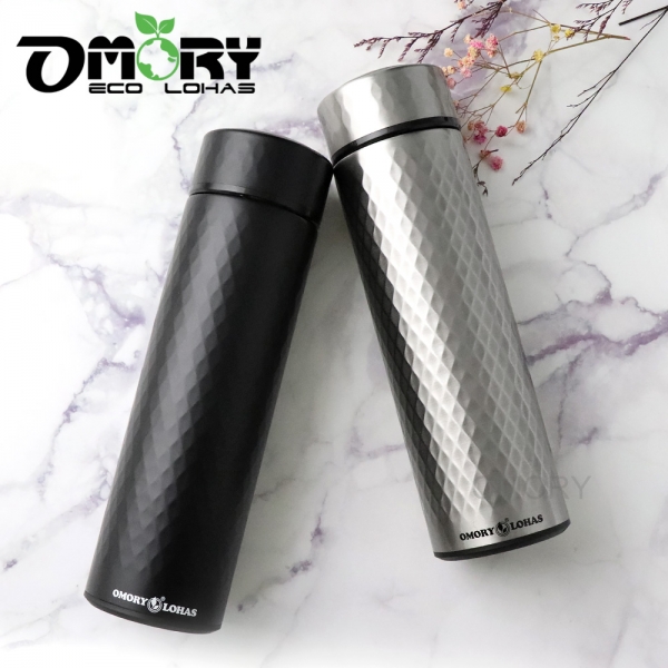 【OMORY】金鑽立體菱格紋不鏽鋼保冷/保溫瓶500ML